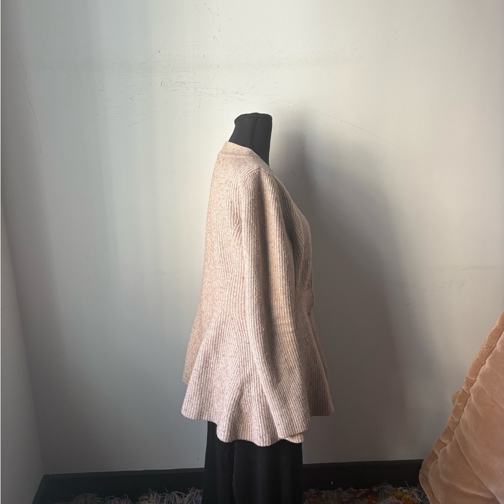 Maeve Beige Ribbed Button-Front Peplum Cardigan - Picture 4 of 7